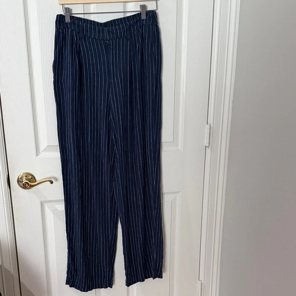 a new day Dark Blue Pinstripe Pants linen size 6 - Picture 1 of 4